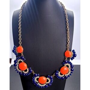 Statement Bib Necklace Lot Women Gold Tone Orange Blue Pearl Yellow Crystal 2pc
